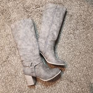 Knee high brown faux leather boots